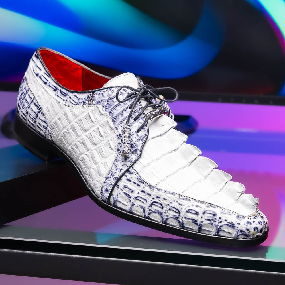 Marco Di Milano Caribe Caiman Crocodile Derby White / Newspaper