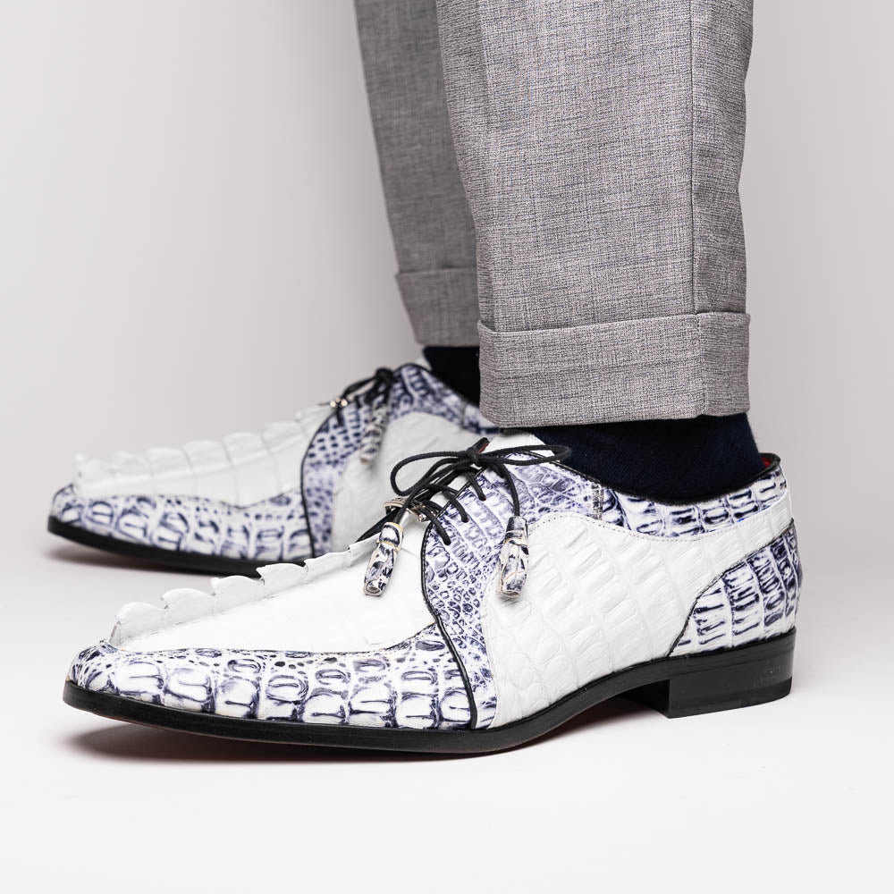 Marco Di Milano Caribe Caiman Crocodile Derby White / Newspaper