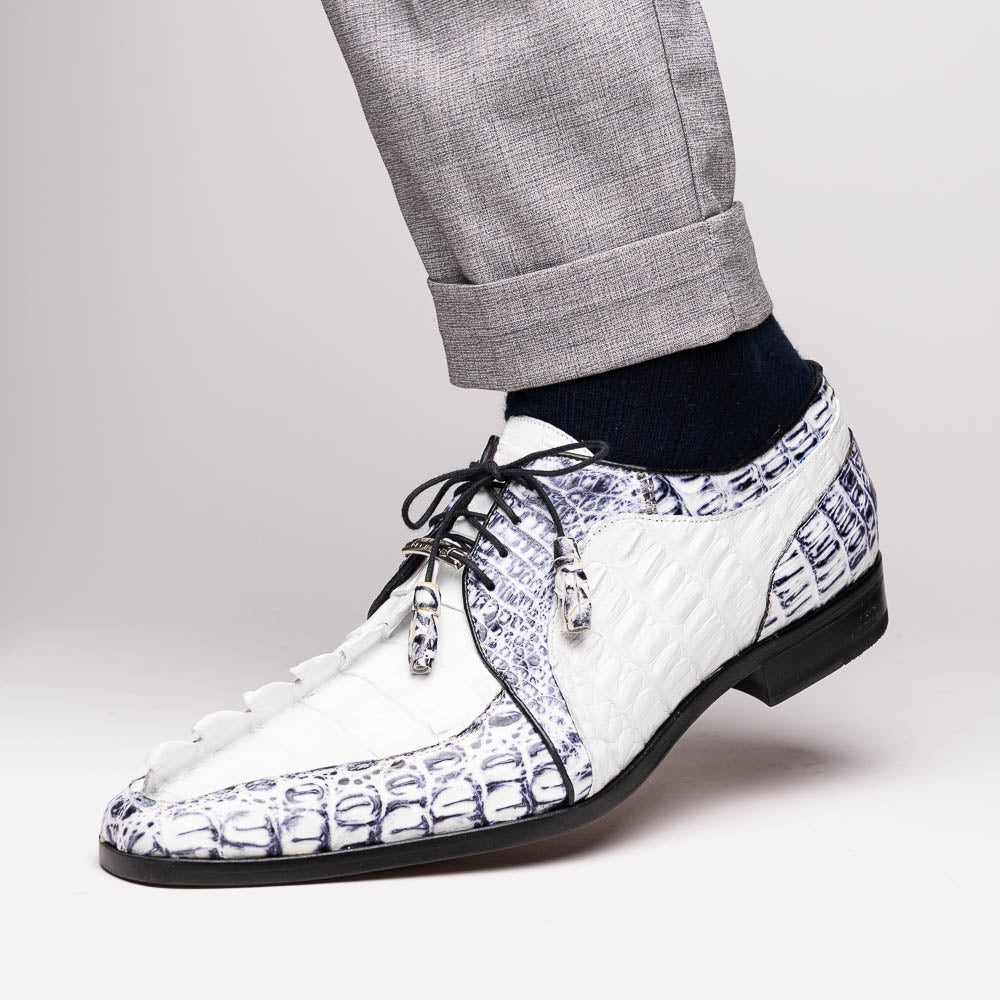 Marco Di Milano Caribe Caiman Crocodile Derby White / Newspaper