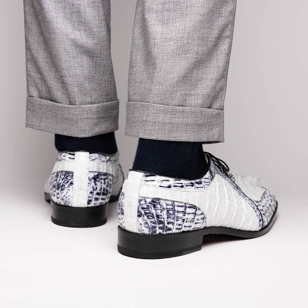 Marco Di Milano Caribe Caiman Crocodile Derby White / Newspaper
