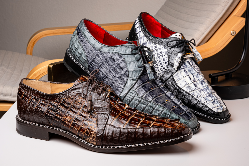 Marco Di Milano Caribe Caiman Crocodile Derby Newspaper / Black
