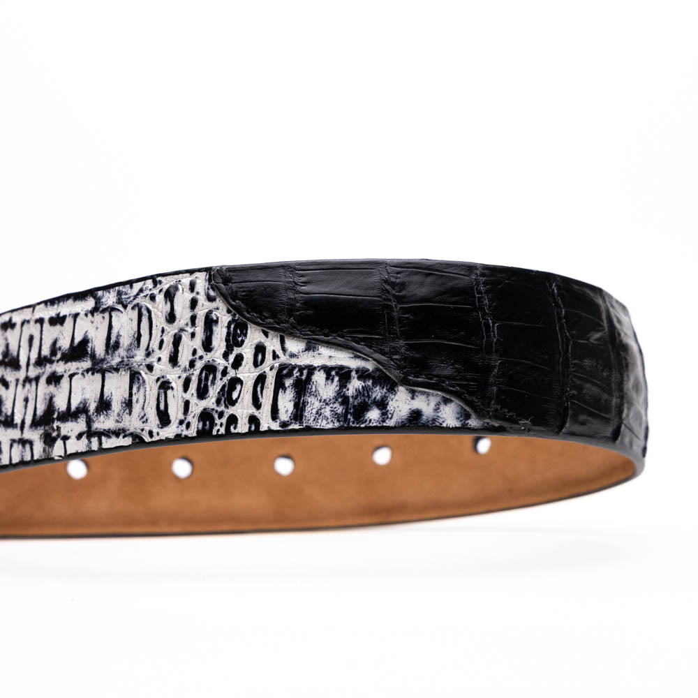 Marco Di Milano Caribe Caiman Crocodile Belt Black / Newspaper