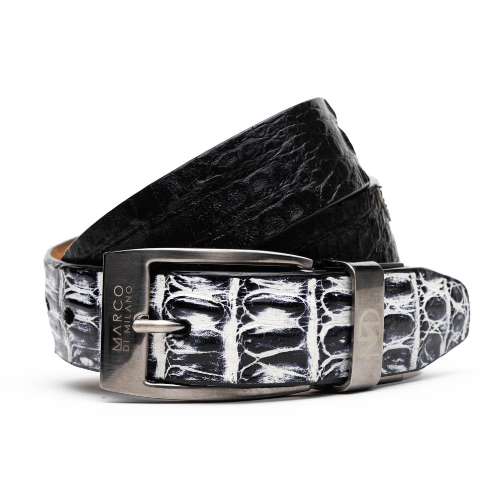 Marco Di Milano Caribe Caiman Crocodile Belt Newspaper / Black