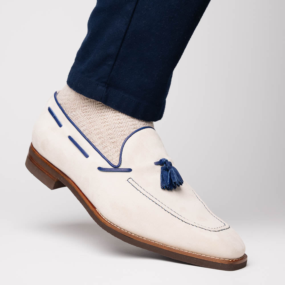 Zelli Carmen Sueded Italian Goatskin Tassel Loafers Sand (16-628-SND)