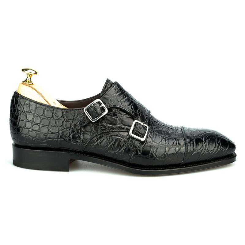 Carmina Crocodile Double Monk Strap 10003 Simpson Black