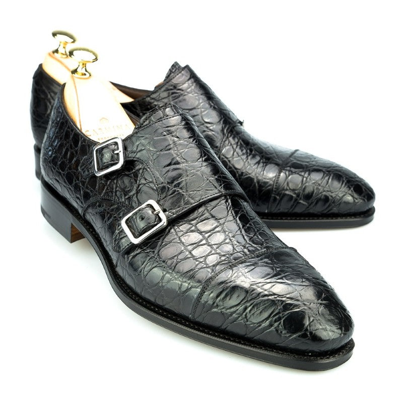 Carmina Crocodile Double Monk Strap 10003 Simpson Black