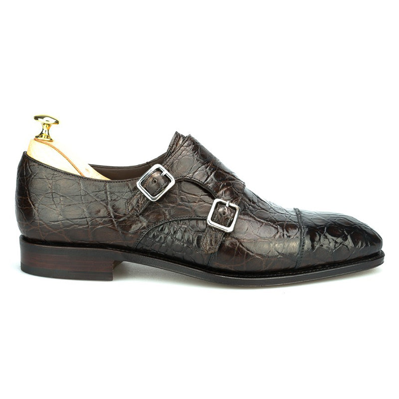 Carmina Crocodile Double Monk Strap 10003 Simpson Brown