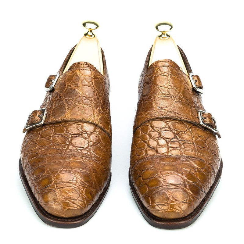 Carmina Crocodile Double Monk Strap 10003 Simpson Tan
