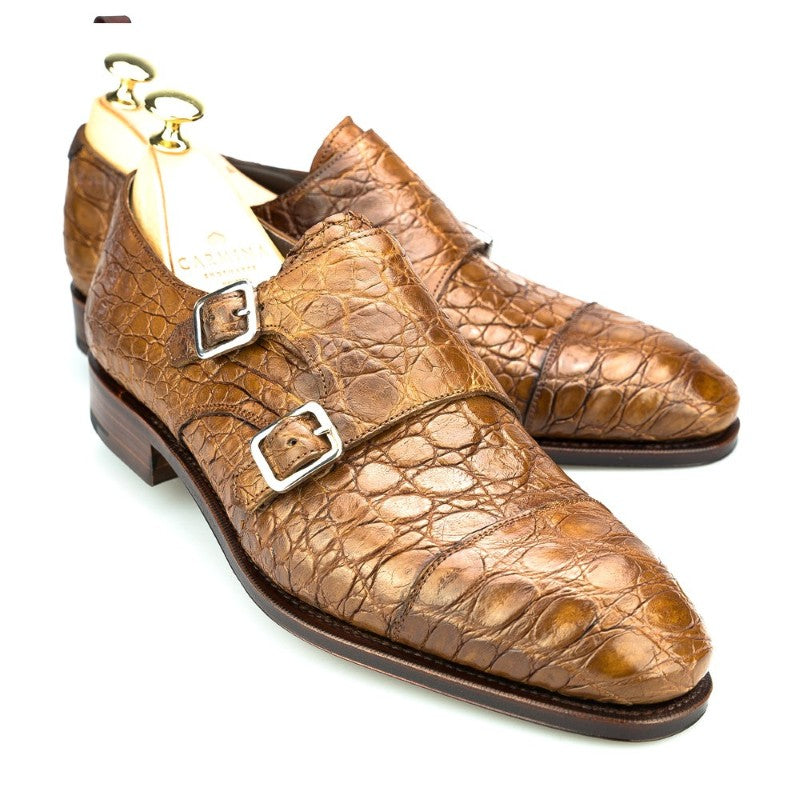 Carmina Crocodile Double Monk Strap 10003 Simpson Tan
