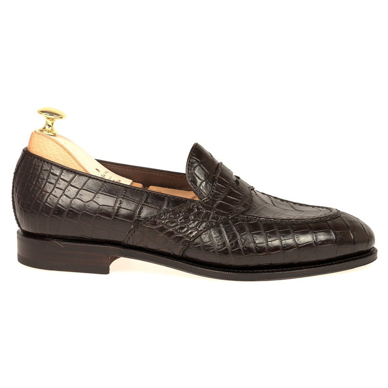 Carmina Crocodile Full Strap Penny Loafers 80585 Uetam Brown