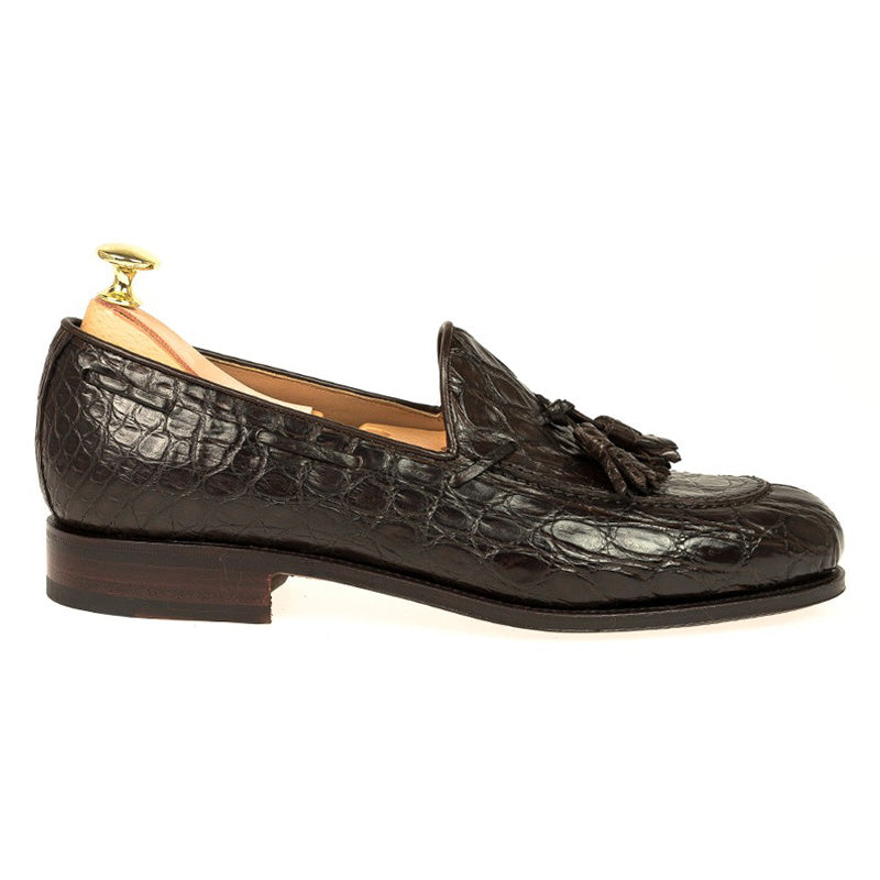 Carmina Crocodile Tassel Loafers 734 Forest Brown