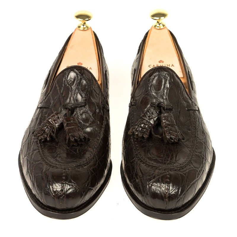 Carmina Crocodile Tassel Loafers 734 Forest Brown