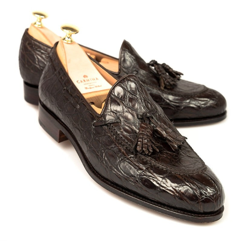Carmina Crocodile Tassel Loafers 734 Forest Brown