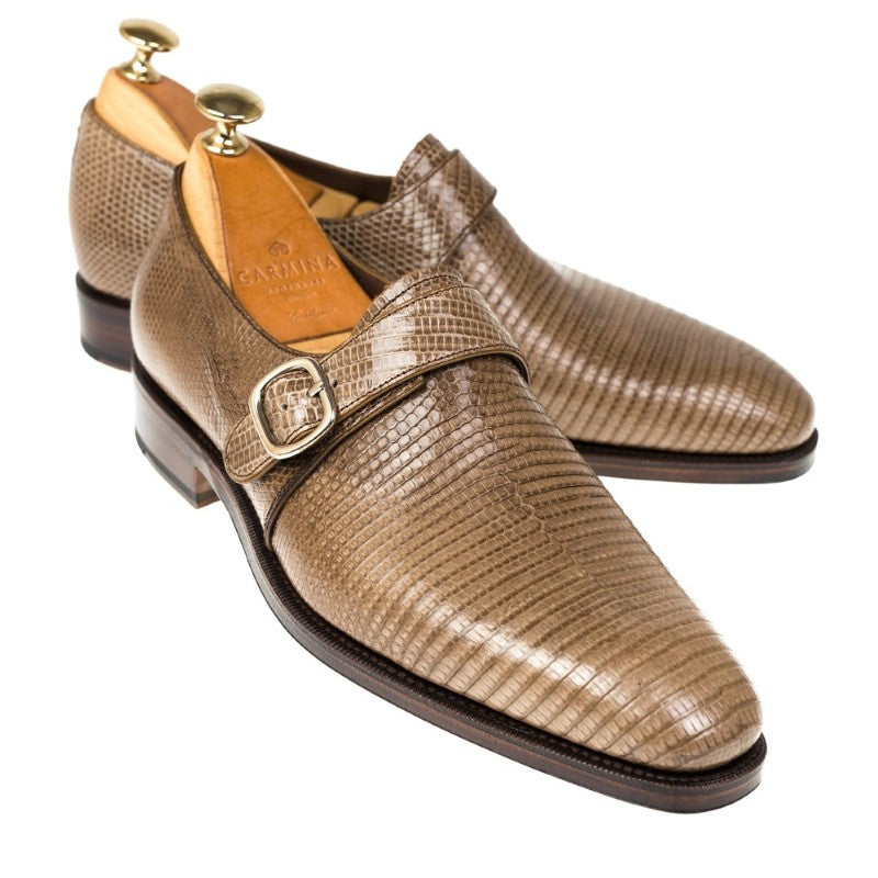 Carmina Lizard Monk Strap 80156 Rain Chestnut