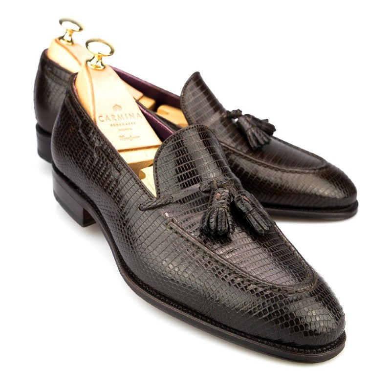 Carmina Lizard Tassel Loafers 80215 Uetam Brown