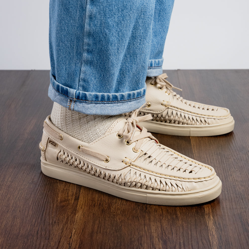 Marco Di Milano Castell Woven Leather Boat Shoe Bone