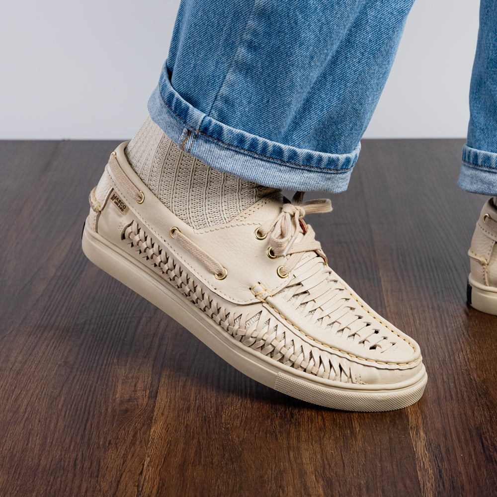 Marco Di Milano Castell Woven Leather Boat Shoe Bone
