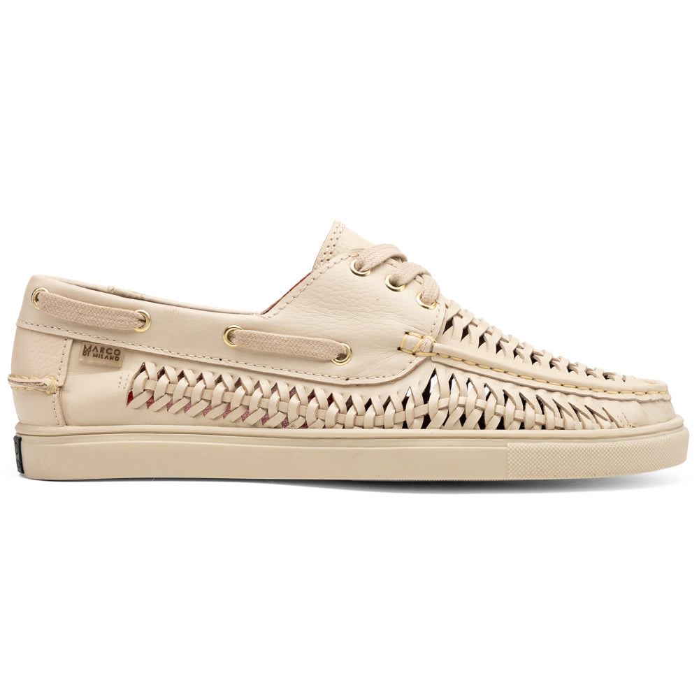 Marco Di Milano Castell Woven Leather Boat Shoe Bone