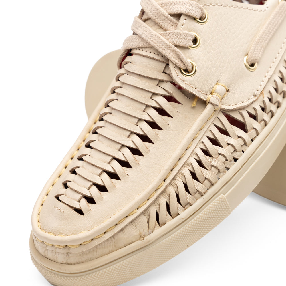 Marco Di Milano Castell Woven Leather Boat Shoe Bone
