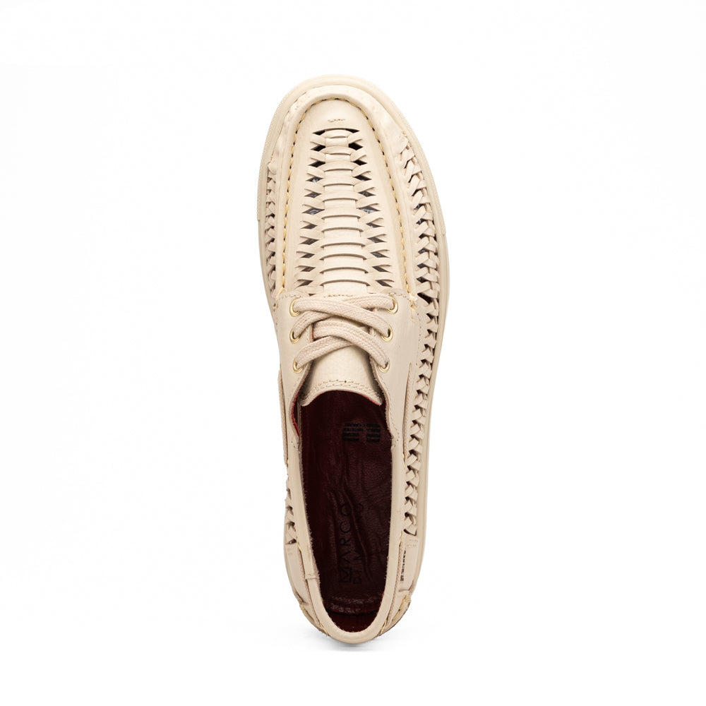 Marco Di Milano Castell Woven Leather Boat Shoe Bone
