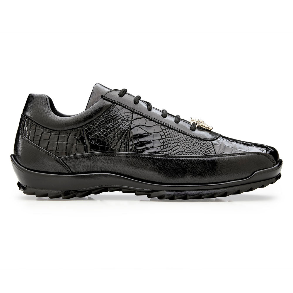 Belvedere Coda Genuine American Alligator Leg & Calfskin Sneaker Black (Y43)