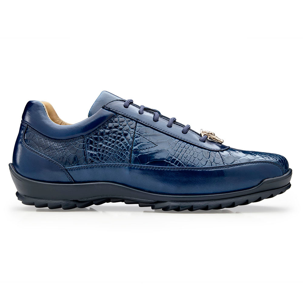 Belvedere Coda Genuine American Alligator Leg & Calfskin Sneaker Indigo (Y43)