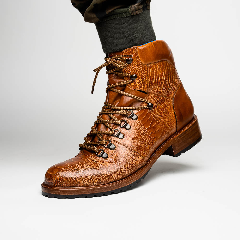 Belvedere Como Genuine Ostrich Leg / Italian Leather Hiker Boots Ant Brandy