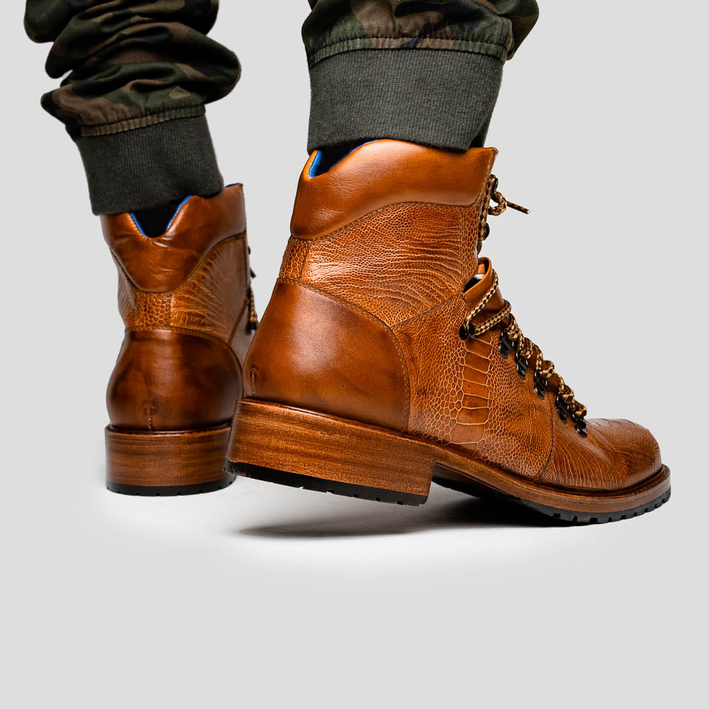Belvedere Como Genuine Ostrich Leg / Italian Leather Hiker Boots Ant Brandy