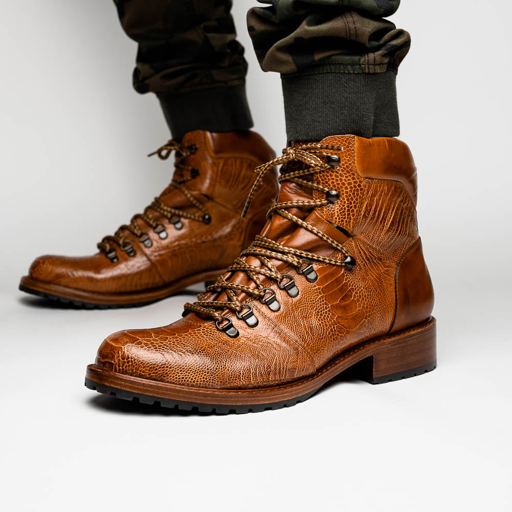 Belvedere Como Genuine Ostrich Leg / Italian Leather Hiker Boots Ant Brandy