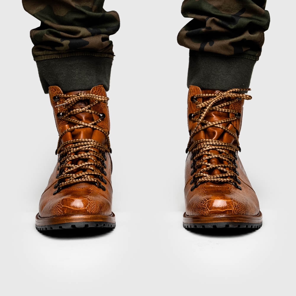 Belvedere Como Genuine Ostrich Leg / Italian Leather Hiker Boots Ant Brandy
