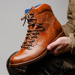 Belvedere Como Genuine Ostrich Leg / Italian Leather Hiker Boots Ant Brandy
