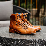 Belvedere Como Genuine Ostrich Leg / Italian Leather Hiker Boots Ant Brandy