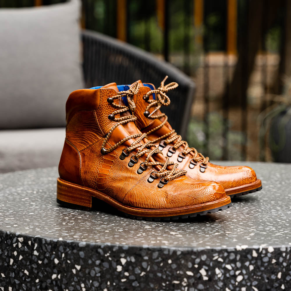 Belvedere Como Genuine Ostrich Leg / Italian Leather Hiker Boots Ant Brandy