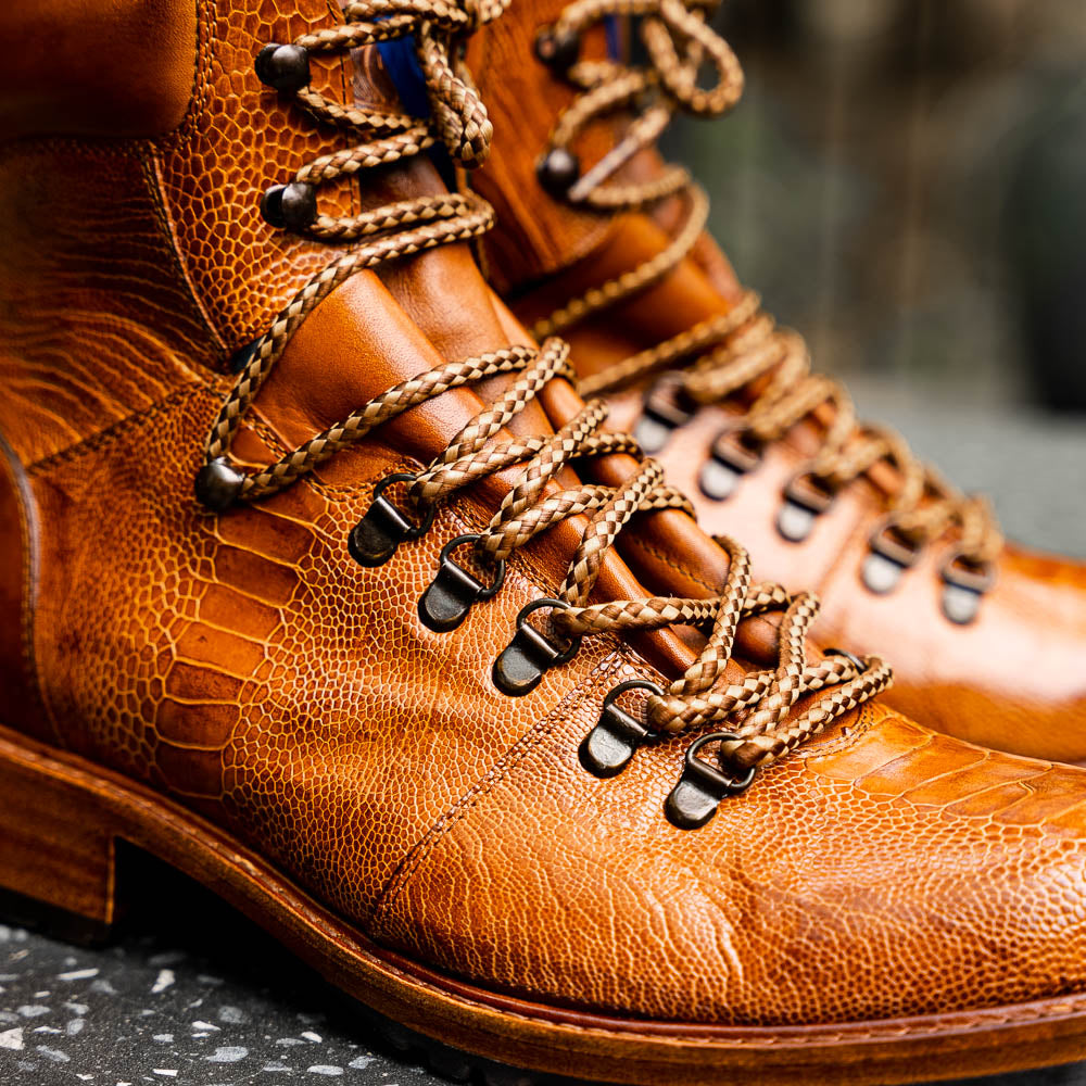 Belvedere Como Genuine Ostrich Leg / Italian Leather Hiker Boots Ant Brandy