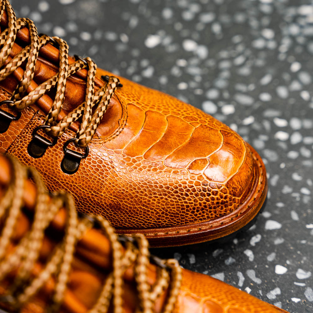 Belvedere Como Genuine Ostrich Leg / Italian Leather Hiker Boots Ant Brandy