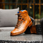 Belvedere Como Genuine Ostrich Leg / Italian Leather Hiker Boots Ant Brandy