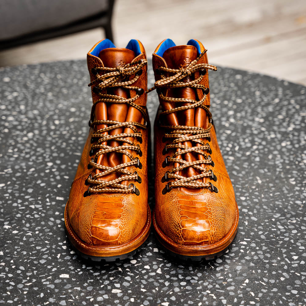 Belvedere Como Genuine Ostrich Leg / Italian Leather Hiker Boots Ant Brandy