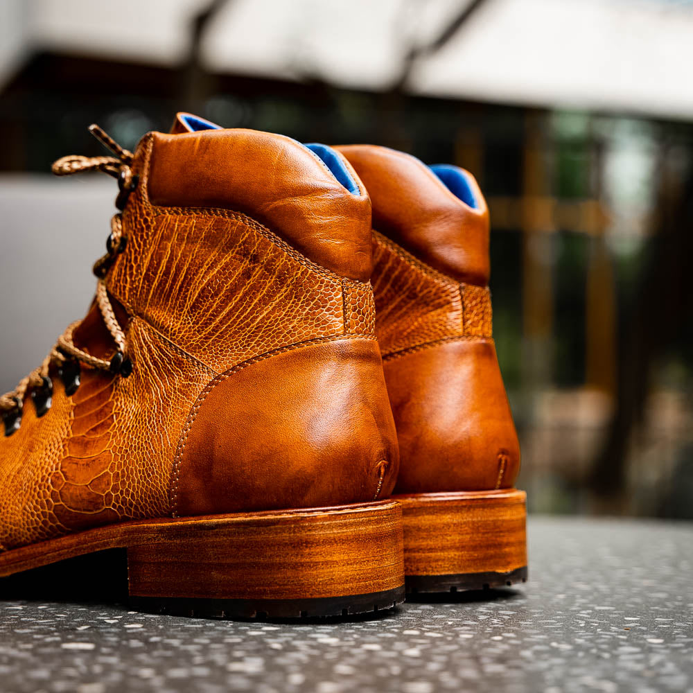 Belvedere Como Genuine Ostrich Leg / Italian Leather Hiker Boots Ant Brandy