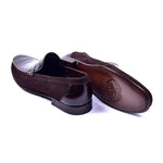 Corrente 3898C Handsewn Suede / Crocodile Print Loafers Brown