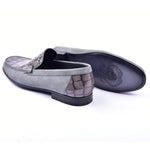 Corrente 3898C Handsewn Suede / Crocodile Print Loafers Grey