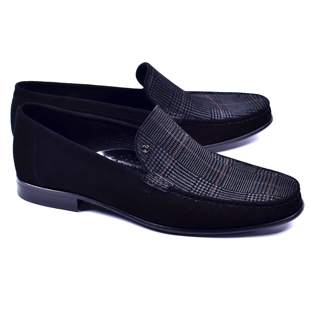 Corrente 3898S Handsewn Suede / Fabric Loafers Black