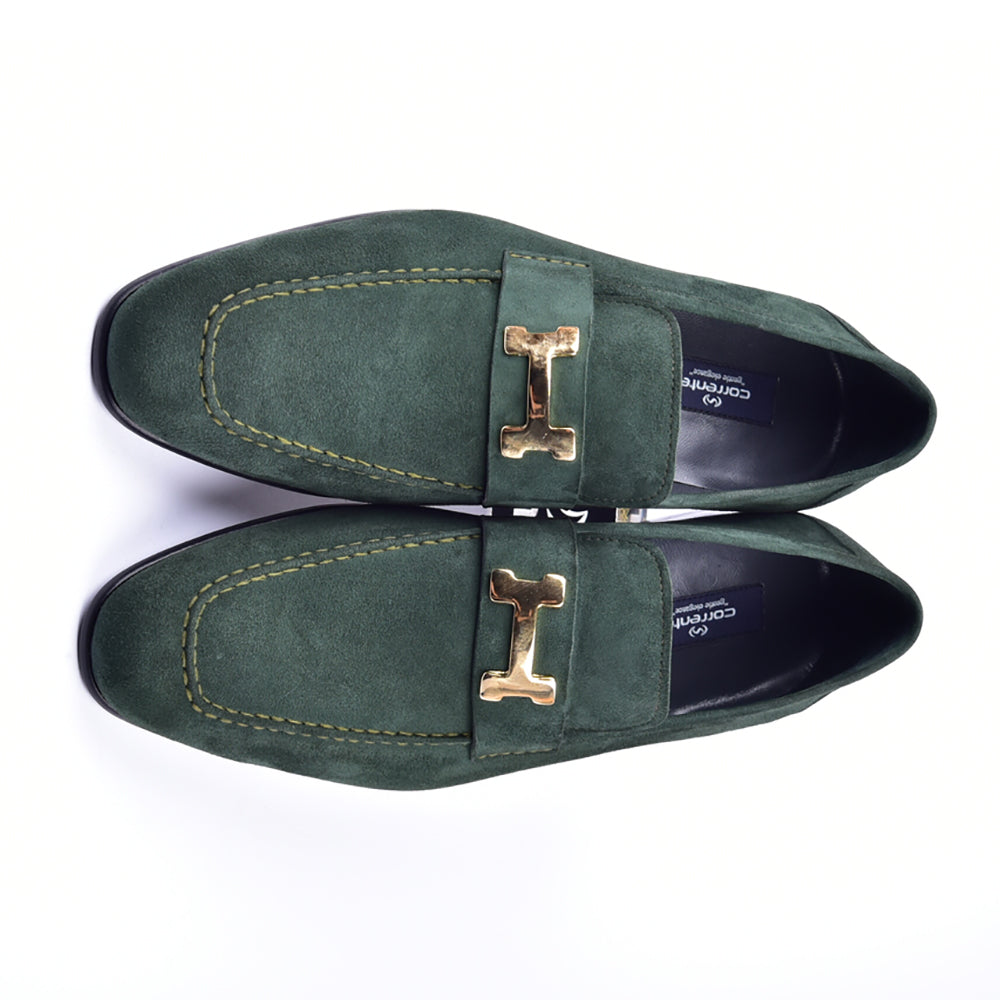 Corrente 5760 Suede Gold H Buckle Loafers Green