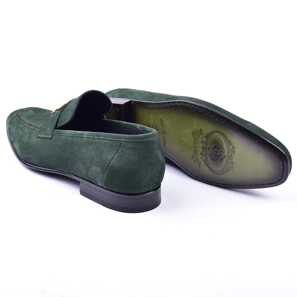 Corrente 5760 Suede Gold H Buckle Loafers Green