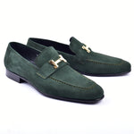 Corrente 5760 Suede Gold H Buckle Loafers Green