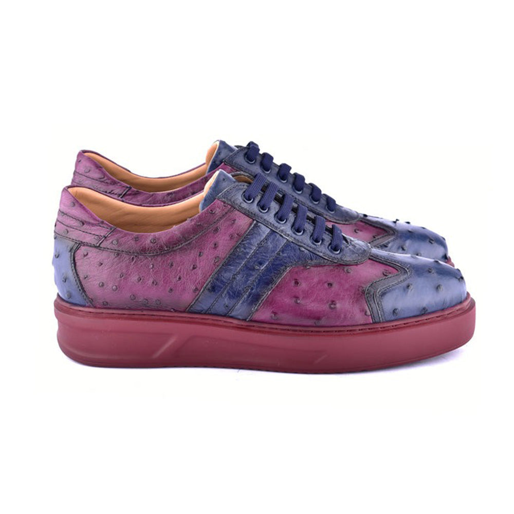 Corrente C0013021-6988 Genuine Ostrich Sneakers Navy / Burgundy