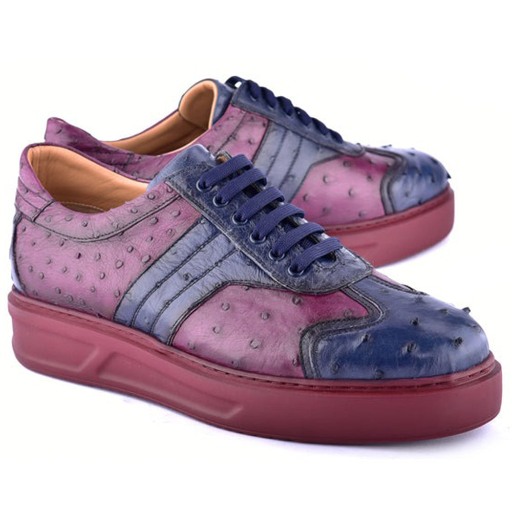 Corrente C0013021-6988 Genuine Ostrich Sneakers Navy / Burgundy