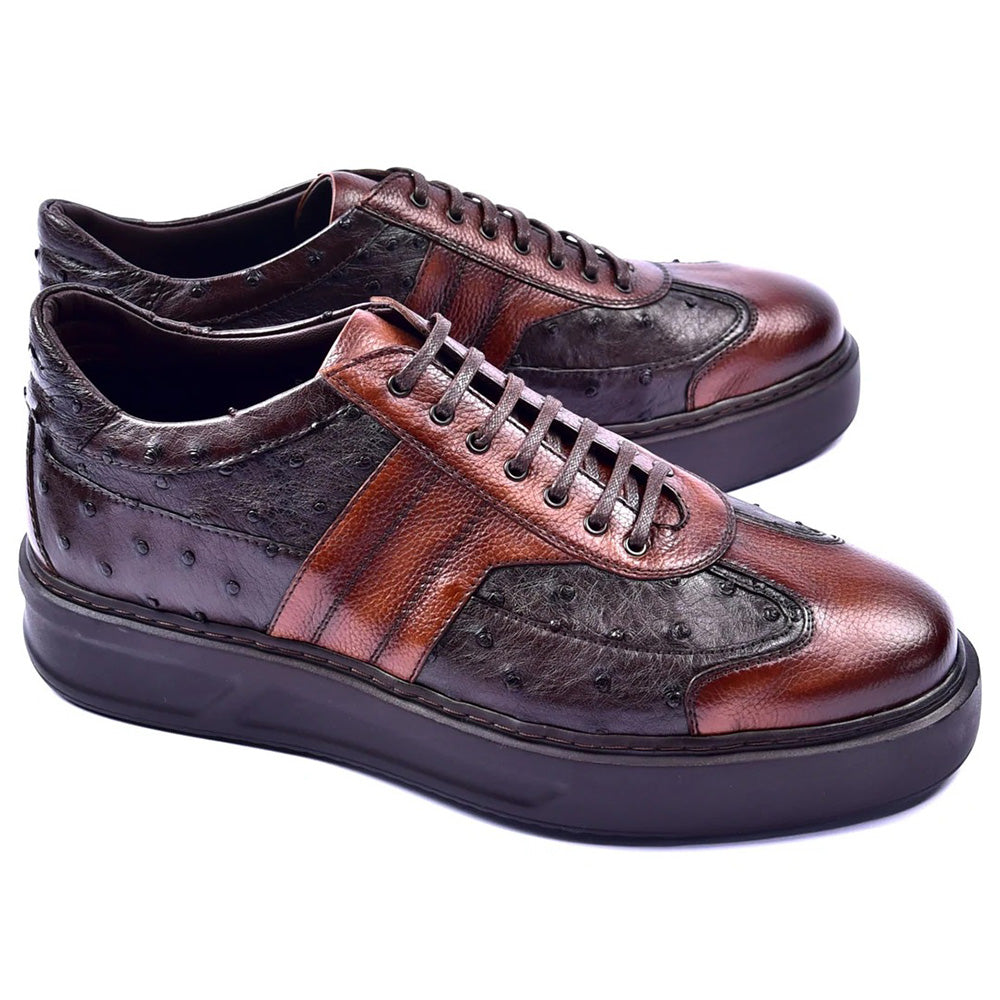 Corrente C001303-5769 Genuine Ostrich Fashion Sneakers Brown