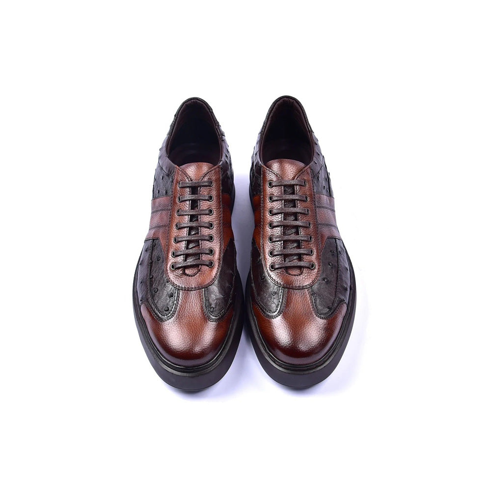 Corrente C001303-5769 Genuine Ostrich Fashion Sneakers Brown