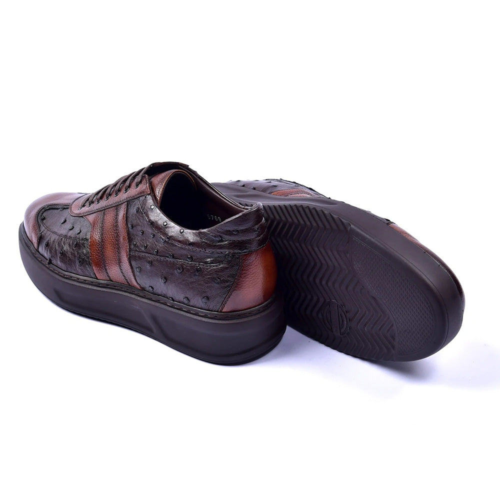 Corrente C001303-5769 Genuine Ostrich Fashion Sneakers Brown