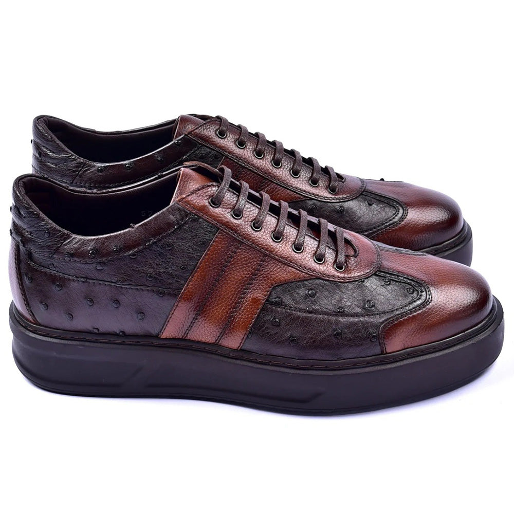 Corrente C001303-5769 Genuine Ostrich Fashion Sneakers Brown